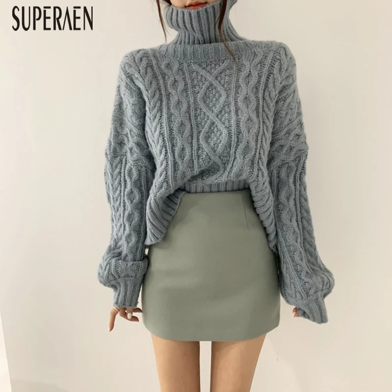 SuperAen, пуловеры, женский свитер, сплошной цвет, дикая, Повседневный, водолазка, свитер для женщин, новинка, осенние и зимние топы для женщин