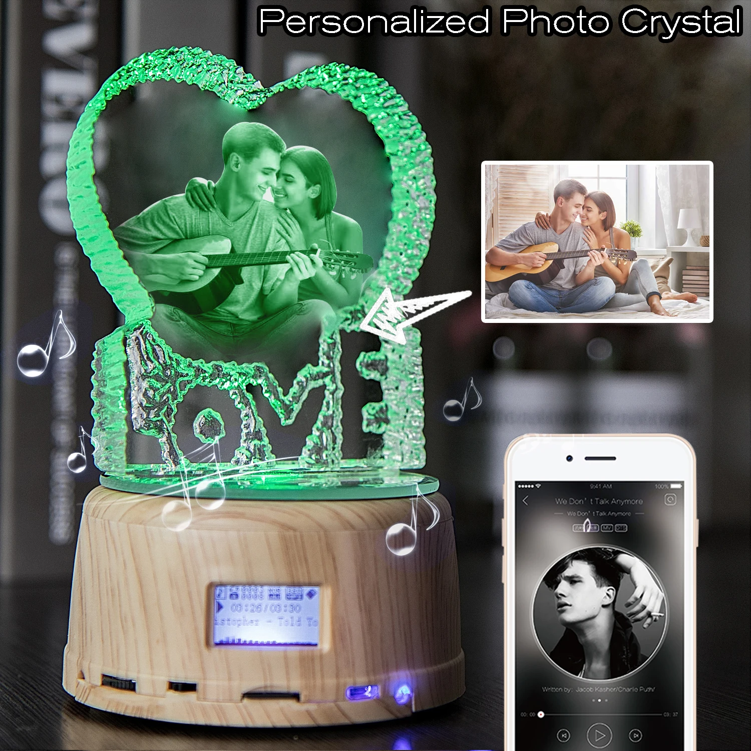 Details about   Personalized Gifts Crystal Photo Night Lamp Bluetooth Rotating Color Changing 3D 
