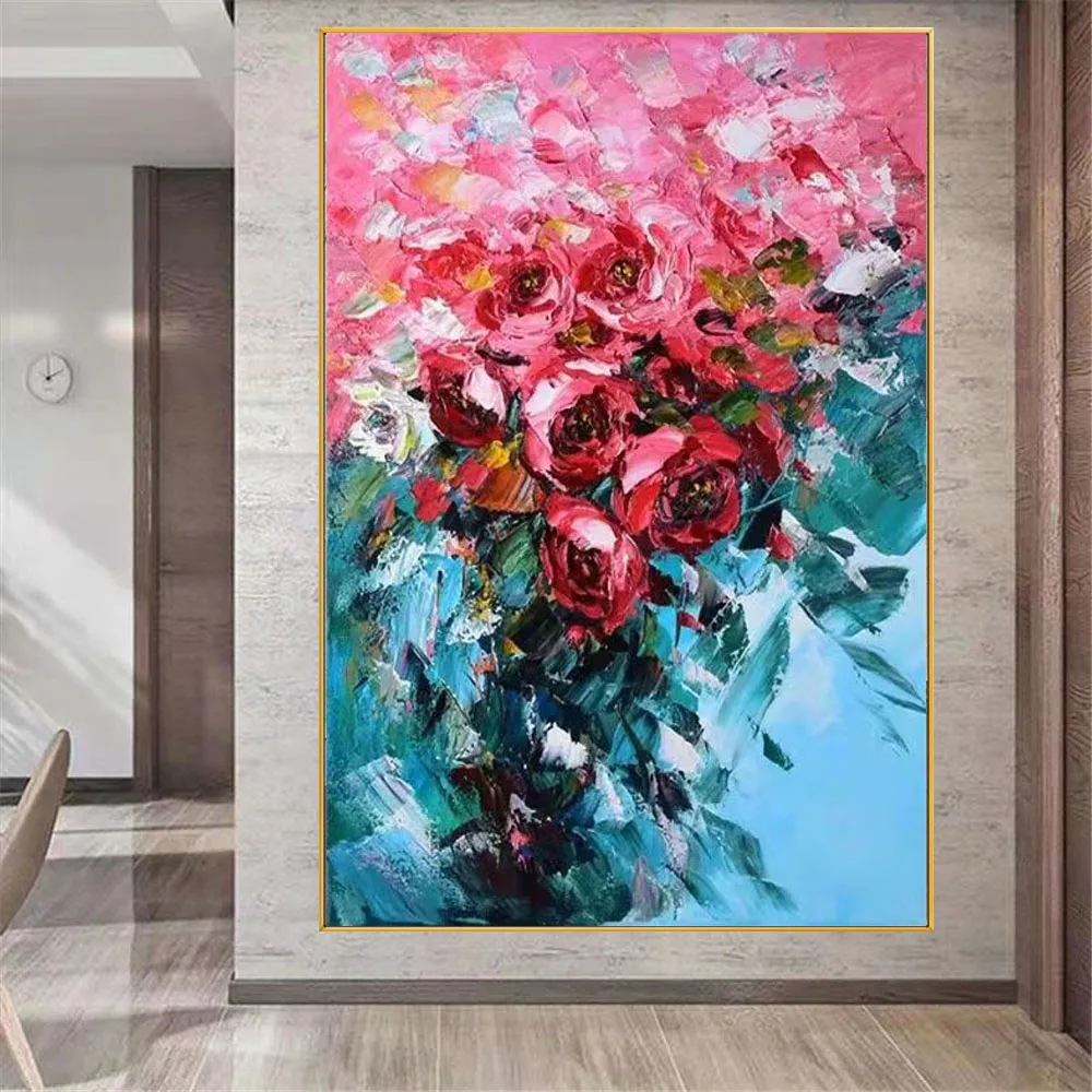 

Wall Art Flower Oil Painting Abstract On Canvas Handmade Modern Painting For Home Wall Decor Hand Painted Flower Rose Painting