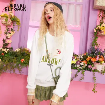 

ELFSACK Angle And Letter Print Casual Sweatshirt Women Tops 2019 Autumn White Basic Oversized Sweatshirts Womens Clothing