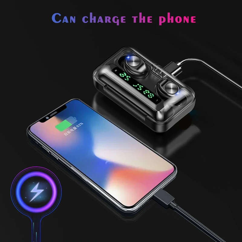 F9 TWS Wireless Bluetooth Earphone Touch Control 9D Stereo HIFI Headset With mic Sport Earphones Waterproof Earbuds LED display