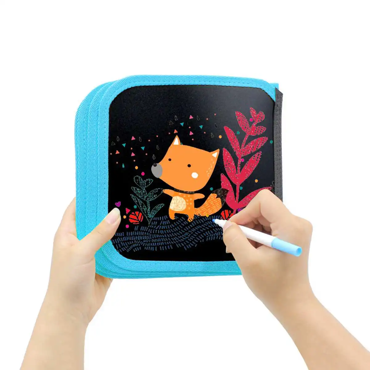 

KICUTE Portable Children's Sketchpad DIY Drawing Toys Writing Blackboard Painting book With 6 Watercolor Chalks Dust-free