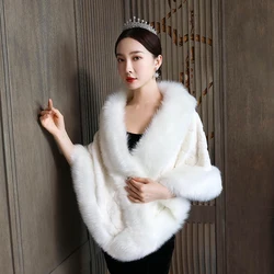 Real Photo Faux Fur Wrap Warm Large Shawl Winter Wedding  Bridal Accessories Fashion Women Fur Shrug Jacket 2020 in Stock