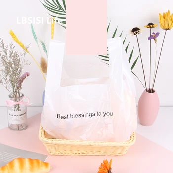 

LBSISI Life 50pcs Packaging Plastic Bags Gift Baking Cake Dessert Shop Bread Portable Take Away Food Shopping Packaging Bag