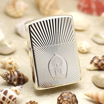 

Genuine Zippo oil lighter copper windproof Sakyamuni cigarette Kerosene lighters Gift With anti-counterfeiting code