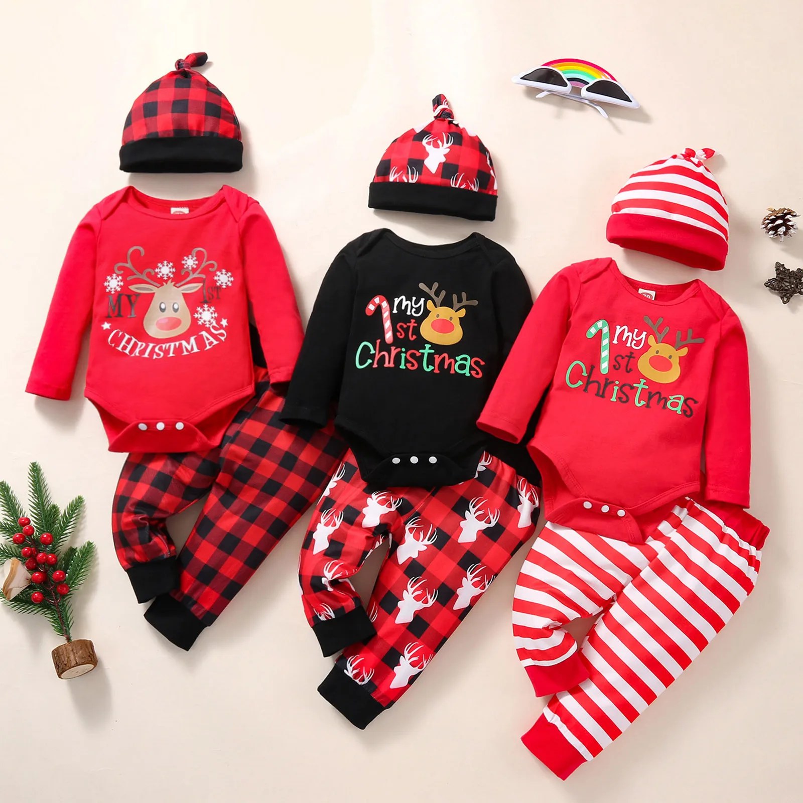 Xmas Baby Clothing Newborn Baby Boy Clothes Set 3 Pieces Outfits Romper