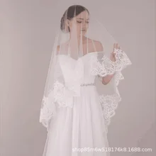 Свадебная вуаль для невесты в европейском и американском стиле, однотонная белая кружевная вуаль длиной 3 м, 5 м, однослойная вуаль с хвостом