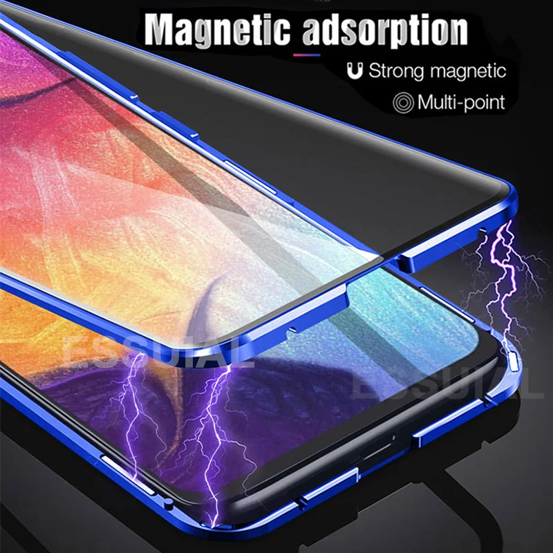Металлический чехол с магнитной адсорбцией для samsung Galaxy S8 S9 S10 Plus A50 A30 A10s A70 Note 10 8 9 Двусторонняя крышка из закаленного стекла