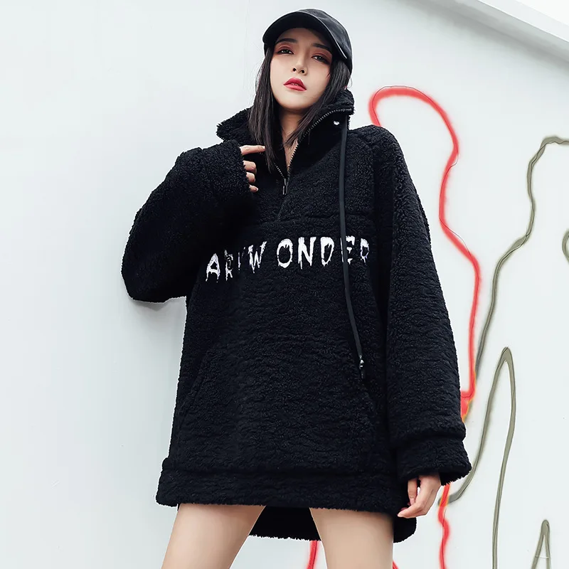 Johnature Winter Thicken Plus Size Women Clothes Hoodies Women New Turn-down Collar Long Loose Fashion Print Sweatshirts