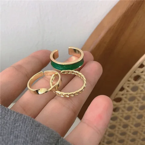 Bohemian White Enamel Round Metal Ring Sets Geometric Twist Open Adjustable Rings Sets for Women Girl Wedding Jewelry