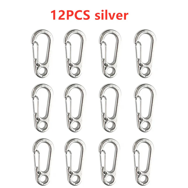 12pcs silver 12 шт. мини Пружинные застежки ранца карабины из сплава EDC брелок с инструментами кемпинг бутылки крючки снаряжения для выживания на природе - Цвет: 12pcs silver