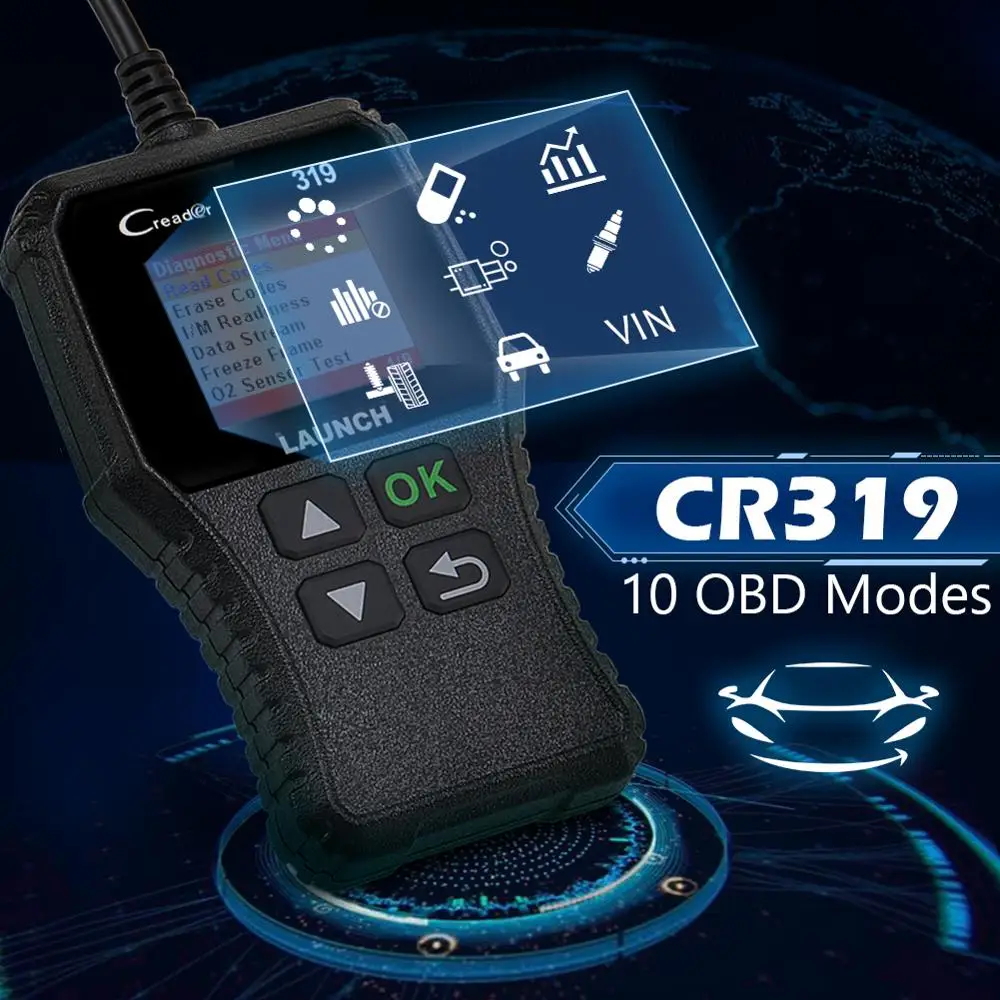 Launch Creader 319 все режимы функций OBDII CR319 OBD2 считыватель кодов неисправностей двигателя автомобиля MIL выключение OBD2 сканирующие инструменты