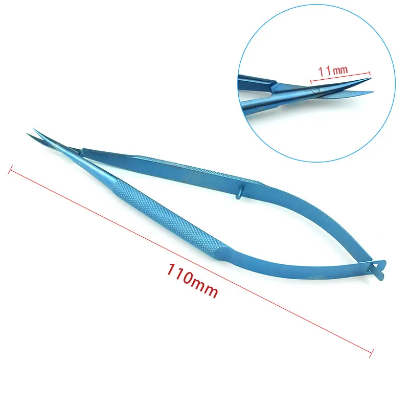 

Ножницы для роговицы Castroviejo, 110 мм, 11 мм, с тупым наконечником, ножницы для мембраны в капсулах, небольшой инструмент для животных и хирургии, офтальмологический инструмент