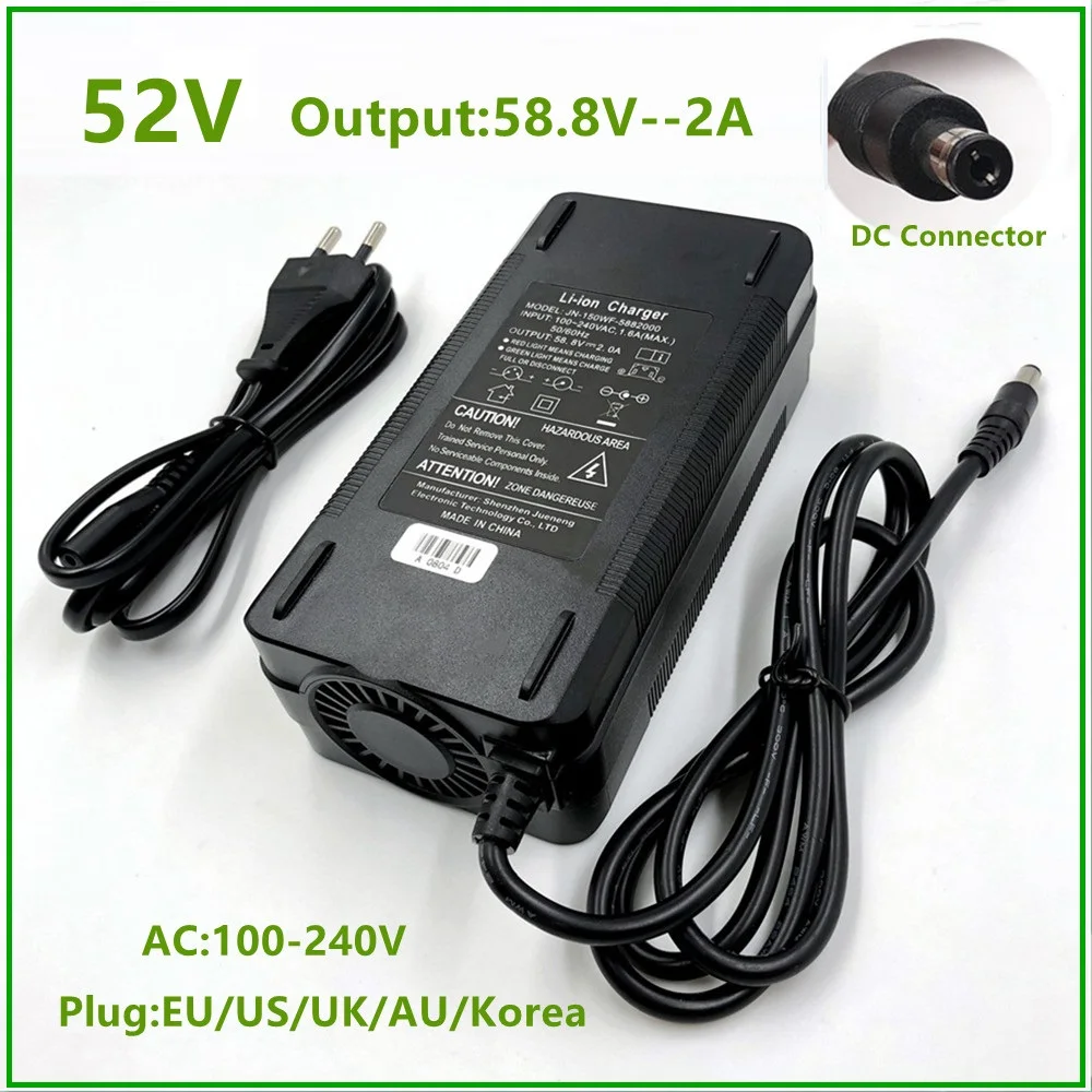 14S 52V 리튬 이온 배터리에 대 한 58.8V 2A 배터리 충전기 전기 자전거 cooli와 강력한 고품질 리튬 배터리 충전기