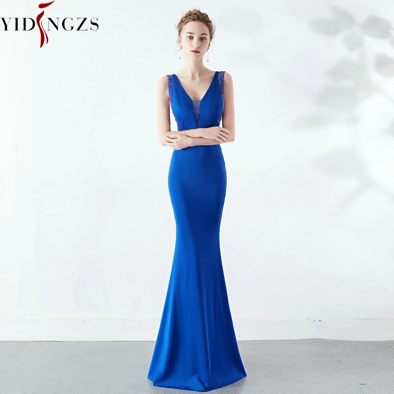 YIDINGZS элегантное вечернее платье с v-образным вырезом прозрачное длинное вечернее платье YD1260