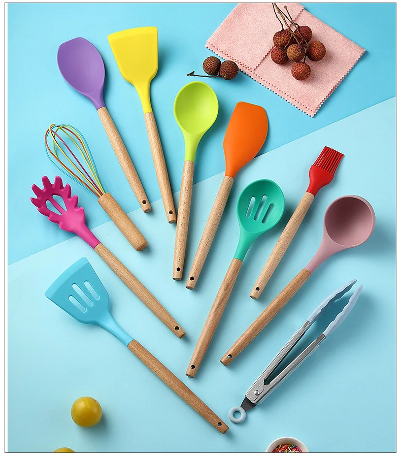 Kitchen Utensil Set - 12 Cooking Utensils - Colorful Silicone Kitchen Utensils - Nonstick Cookware with Spatula Set - Colored Be
