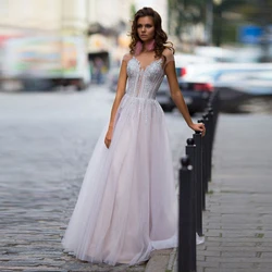 Elegant Tulle Prom Dresses V Neck Sleeveless Corset Lace Up Formal Party Gown For Woman Sweep Train A Line Robe De Soriee 2021