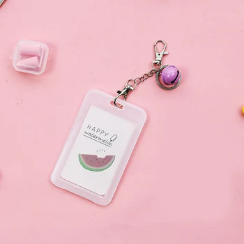 

Fashion Cute Cartoon Card Cover with Keyring Chain Hard IC Card Bag Bank Credit Card Holder Transparent Students Bus Card Case