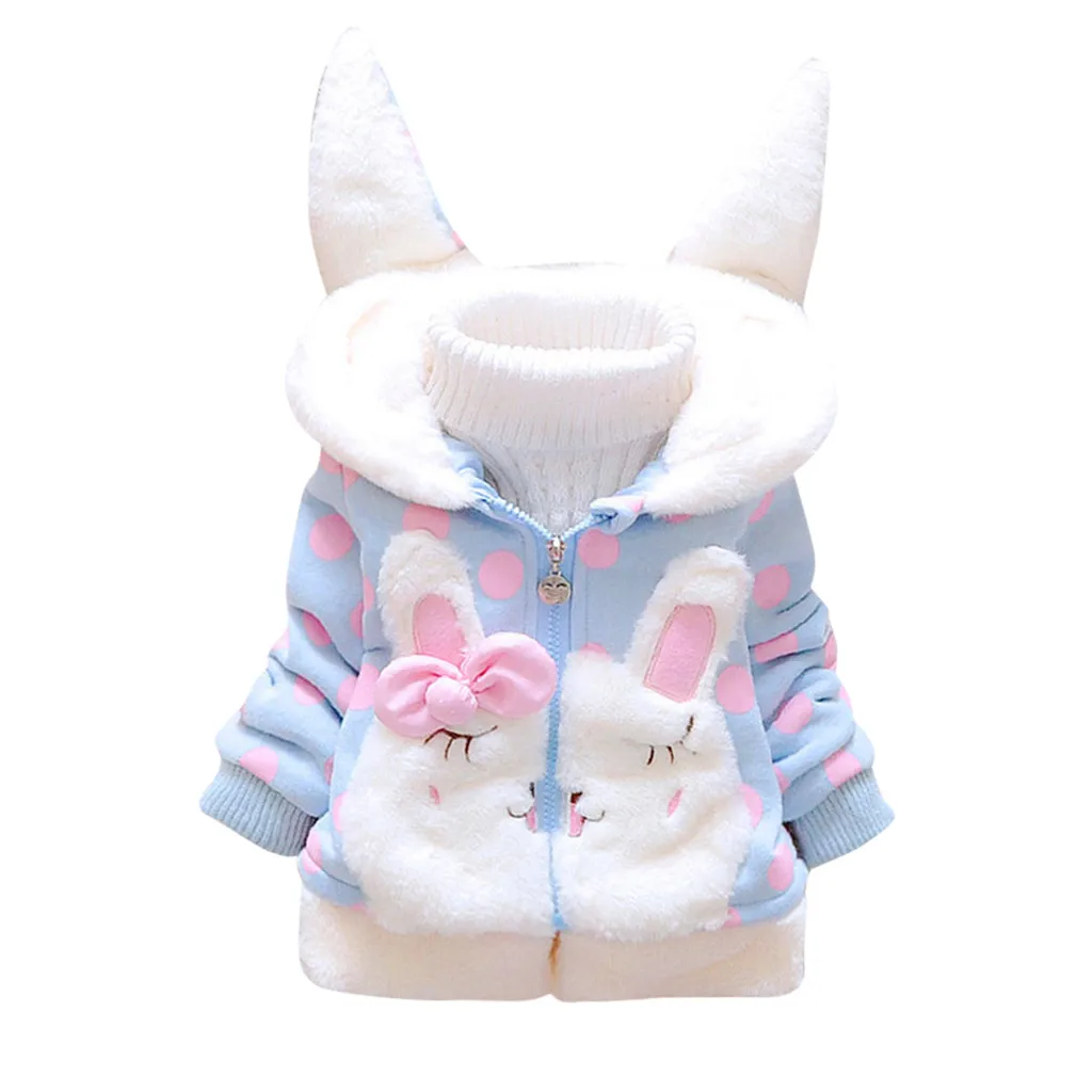 Light blue Одежда для девочек милое флисовое теплое плотное пальто с капюшоном и заячьими ушками для маленьких девочек Повседневная Верхняя одежда для младенцев, бархатный УТЕПЛЕННЫЙ ТОП С Капюшоном - Цвет: Light blue