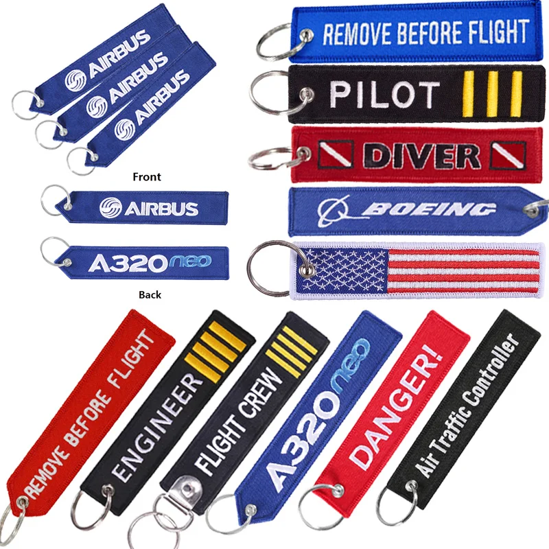 

BOEING and AIRBUS Keychain llavero Aviation Gifts Auto Embroider Key Ring Aviation Gifts Key Ring Tag Fobs Customized Keychains