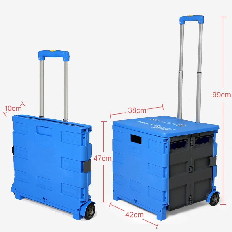 

Large Capacity Folding Shopping Trolley Cart Foldable 2 Wheels Rolling Storage Box Car Boot Light Weight Push Shopping Cart