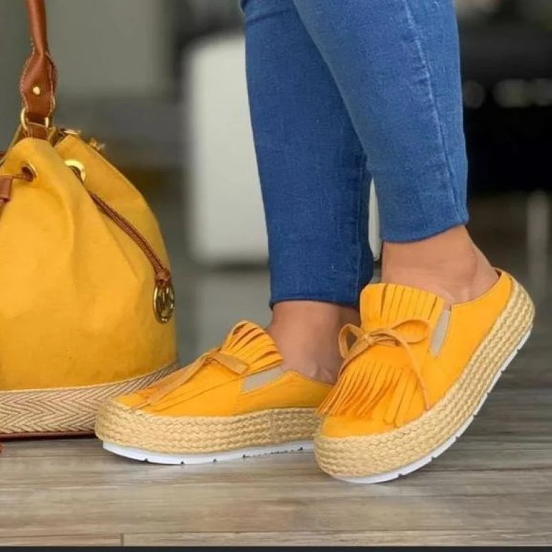 yellow Mcckle Женщины Осенняя обувь на плоской подошве; на платформе; толстая подошва; женские модные ботильоны с кисточками слипоны Мокасины без шнурков Женская Повседневное комфорт - Цвет: yellow