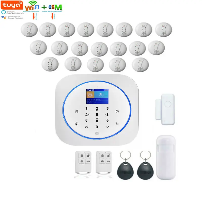 Wi-Fi GSM беспроводная домашняя бизнес охранная сигнализация Система Tuya APP управление сирена RFID детектор движения PIR датчик дыма - Цвет: white