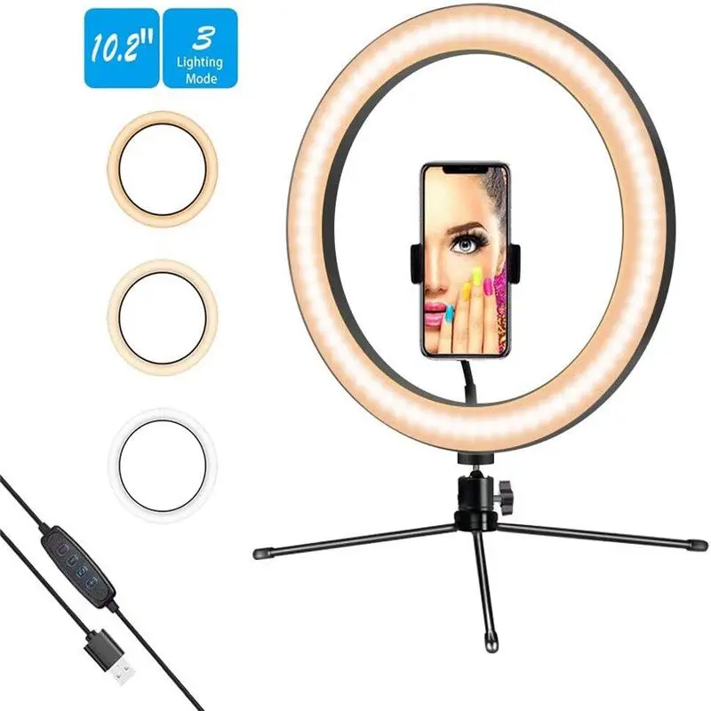 LED Ring Light with Mini Tripod 10 inch Dimmable Camera Phone Fill light For YouTube Makeup Video Live Studio & Desktop LED Lamp