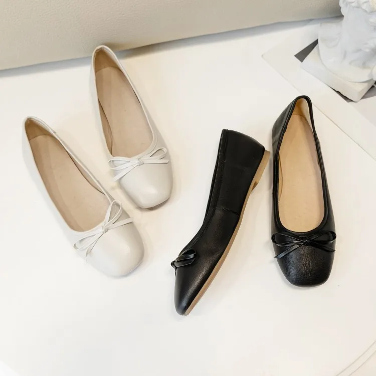 

2020 Early Spring Korean-style Shoes Ultra-Soft Bottom Comfortable Leather Bowknot Moccosins Nurse Shoes WOMEN'S Shoes