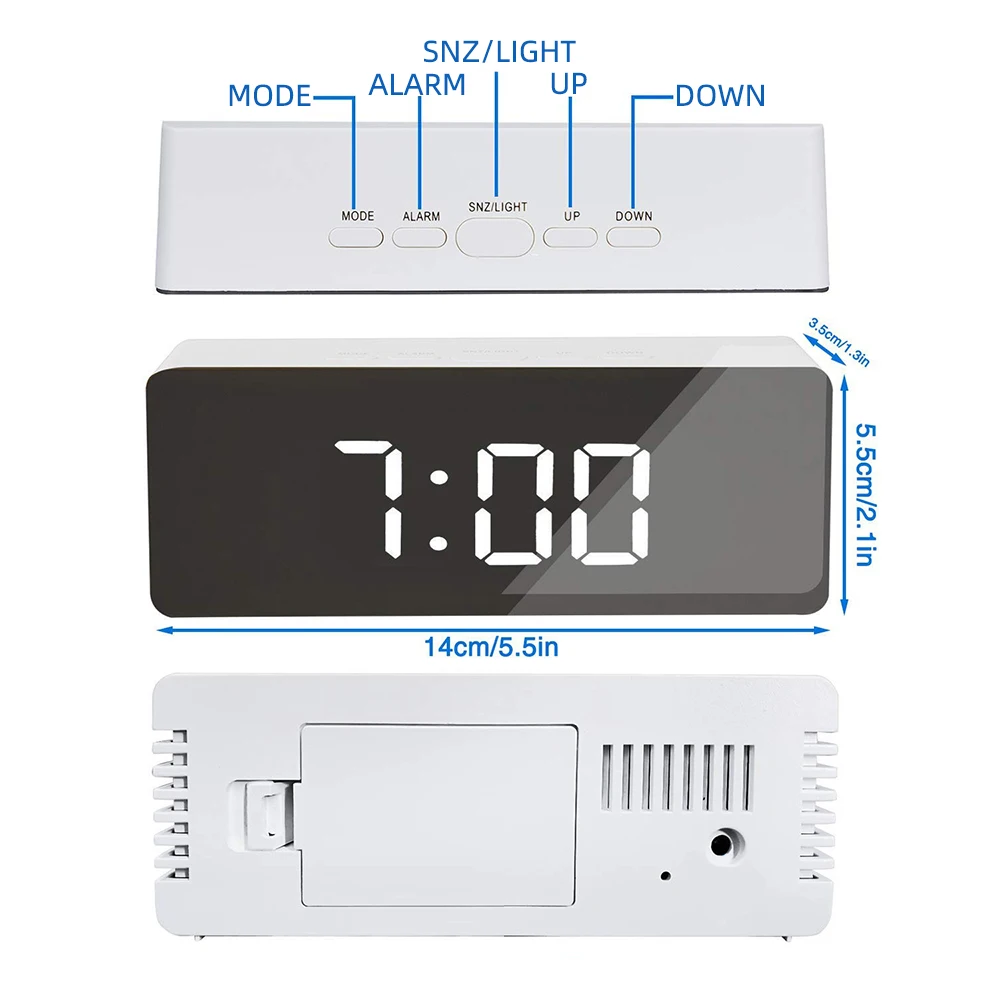 DIDIHOU цифровой светодиодный зеркальный дисплей будильник настольные часы температурный календарь функция повтора сигнала с USB 1 шт