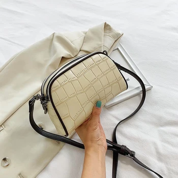 

Casual Women Stone Pattern Shoulder Bags Double Layer Pocket Female PU Leather Shell Crossbody Messenger Handbag Female Pouch