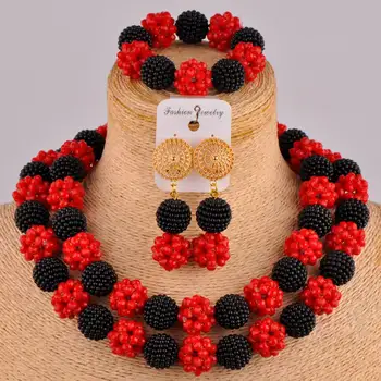

costume necklace nigerian wedding african beads jewelry set black and red simulated pearl and crystal bead jewelry sets FZZ94