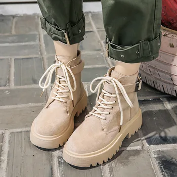 

2019 autumn new Martin boots women fashion simple solid color thick soles suede comfortable casual boots