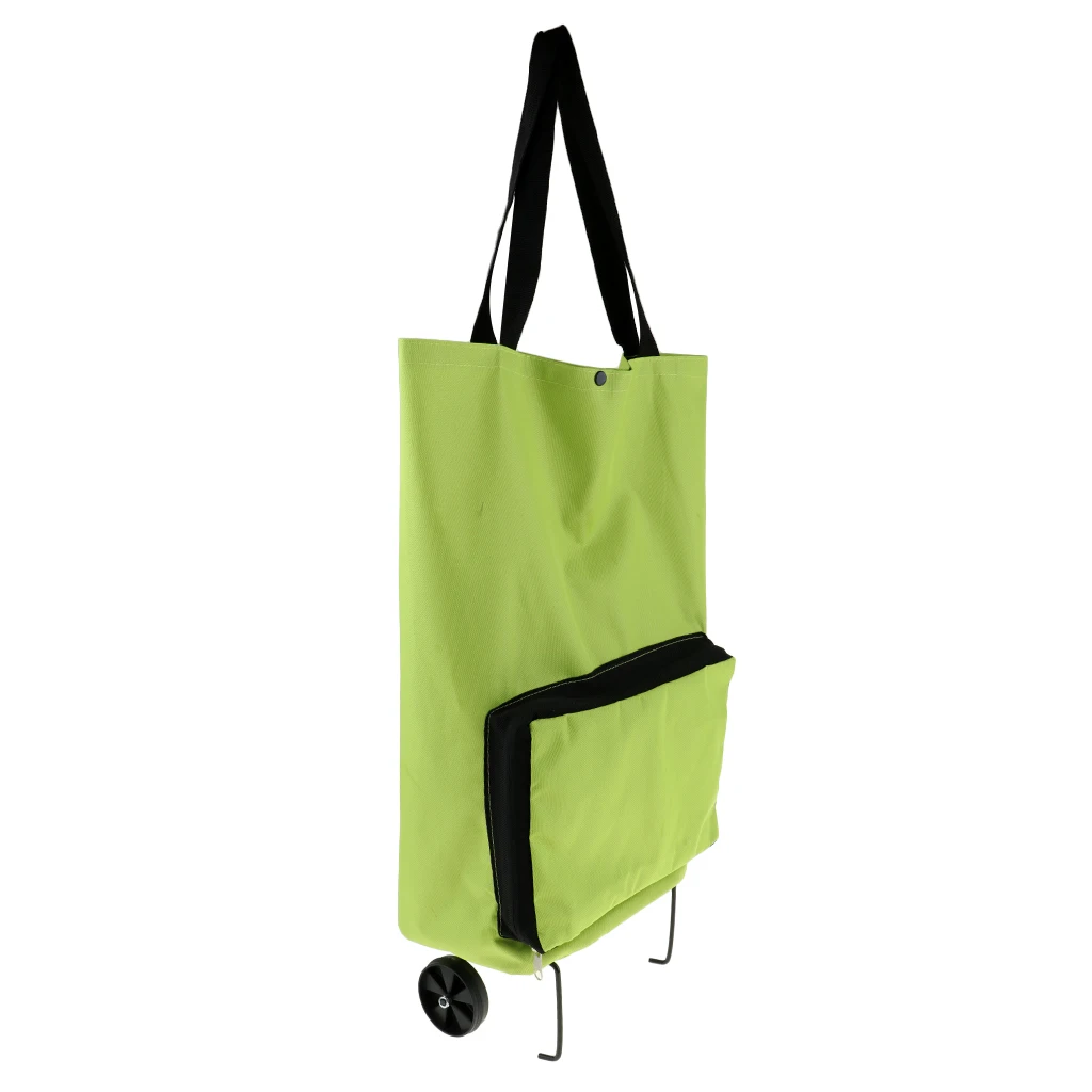 Folding Shopping Bag with Wheels Collapsible Grocery Bag Shopping Cart with Hand-straps Portable Dual-Use Trolley Bag Tug