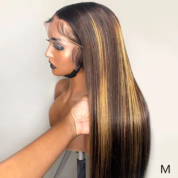 

PAFF13x4 Transparent Straight Honey Blond 150%Lace Front Human Hair WigsOmbre Color Highlight Remy Brazilian Invisible Pre Pluck