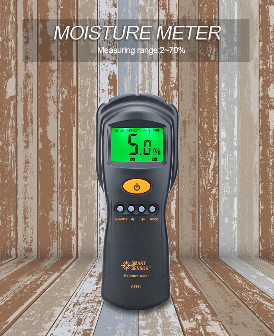 Humidimètre pour bois SMART SENSOR AS981 Détecteur dhumidité numérique sans contact pour bois 2% ~ 70% 