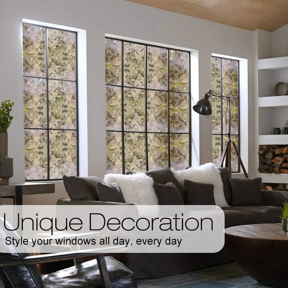 WXSHSH 3D Decorative Window Film, Static Cling Privacy Window Sticker for Home Office, Removable Self-adhesive Window Tint Film