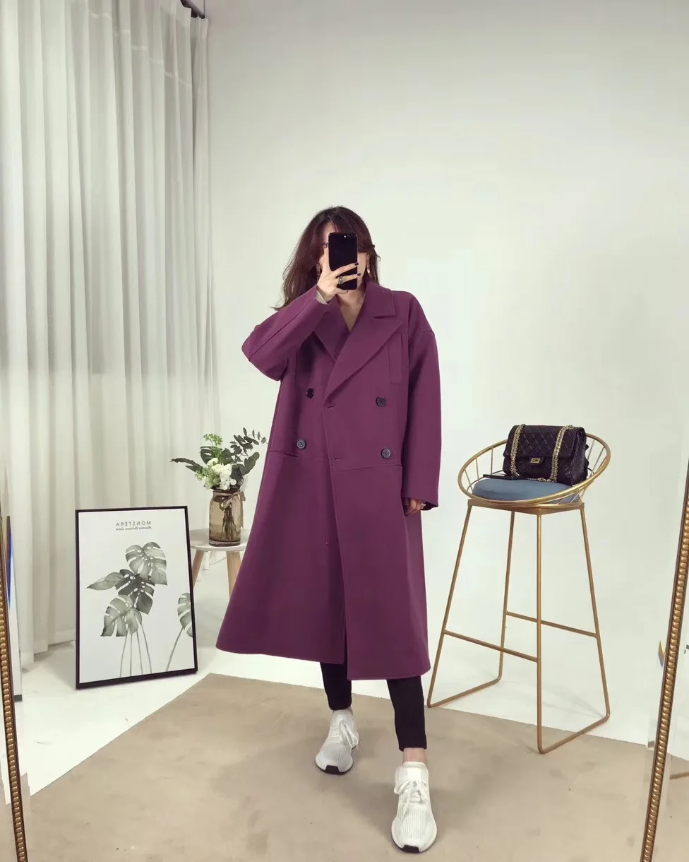Специальное предложение зимнее двубортное Однотонное шерстяное пальто женское пальто