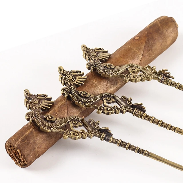 Retro Metal Dragon Carving Shape Cigar Draw Tool Vintage Portable Dredge Drilled Engraving Ventilation Needle Enhancer Knife Smo - Image 4