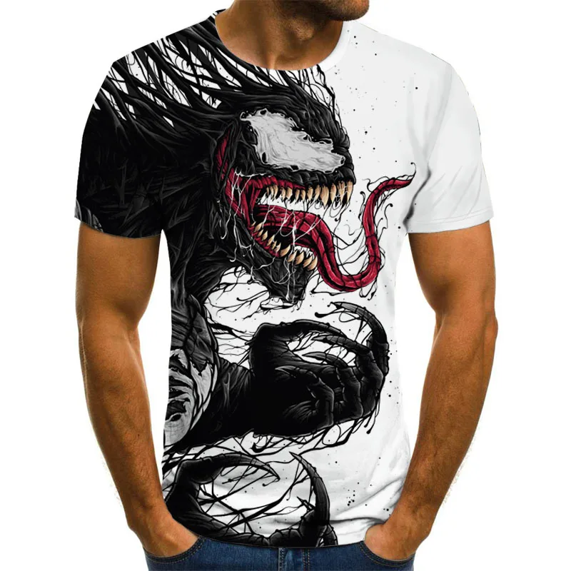 Venom T-Shirt d'impression 3D pour Hommes Et Femmes T-Shirt À Manches Courtes Anime Cartoon T-Shirt Hip-Hop Street Motif Devant = Motif Dos