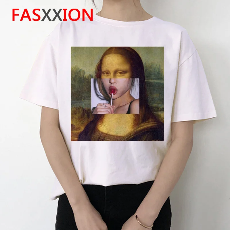 Mona Lisa, женская футболка, ulzzang art, смешная, Корейская, 90 s, футболка, летняя, эстетическая, Ullzang, винтажная, женская футболка, одежда, топ, футболка