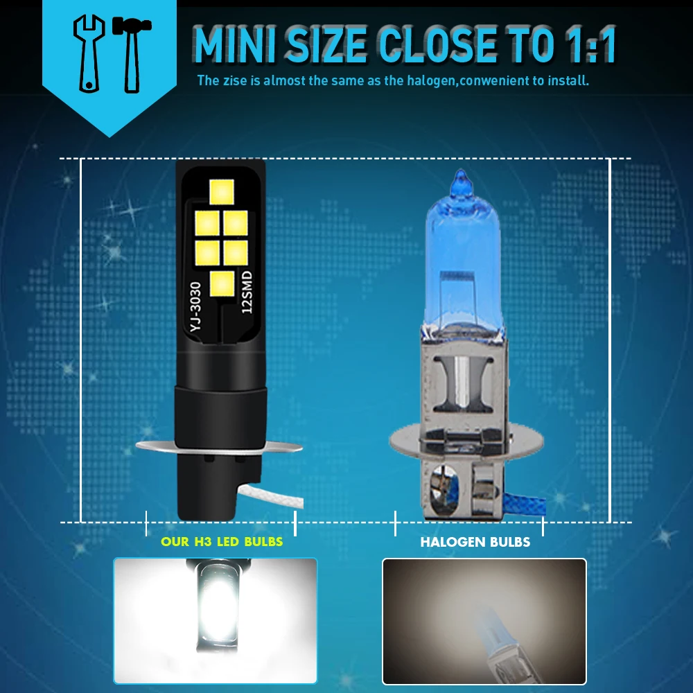 2pcs H3 LED Super Bulbs Auto Car Light Source DC 12V 6000K White Fog Lamp Cars tyling light source orange led light led bulb led fog light fog and headlight bulbs