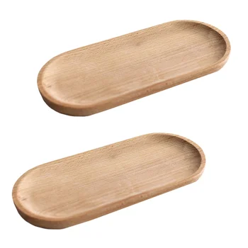 

2Pcs Beech Wood Oval Tray Mini Dinne Plate Household Tableware for Home Shop