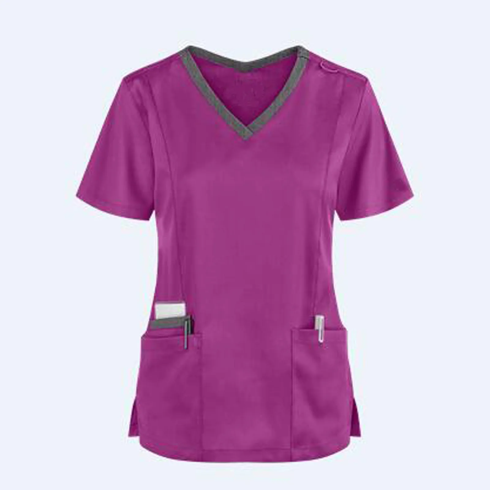 Pocket Women Nursing Scrub Uniform Ladies Short Sleeve V neck Care