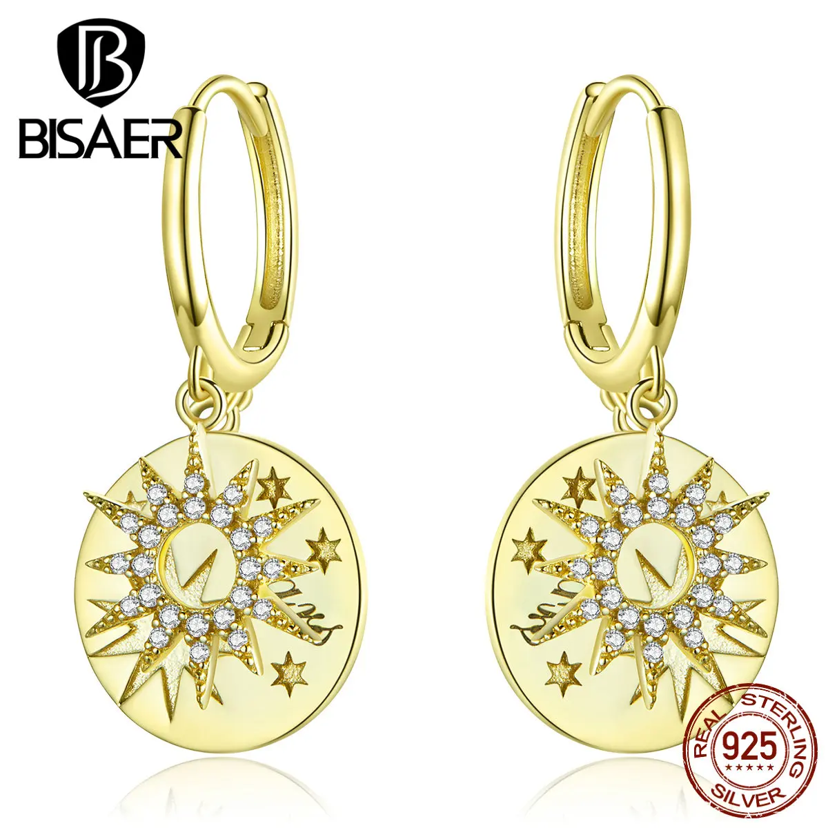 

Authentic 925 Sterling Silver Fashion Design Starry Stud Earrings Clear CZ Gold Color for Women Sterling Silver Jewelry HVE260