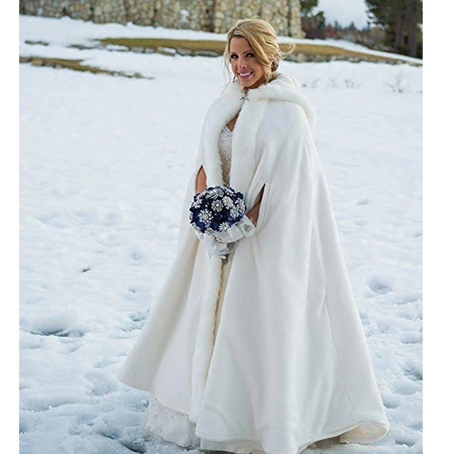 Femmes Longue Cape De Mariage Cape A Capuche Pour Les Mariees Fausse Fourrure Robe D Hiver Pour Vetements Aliexpress