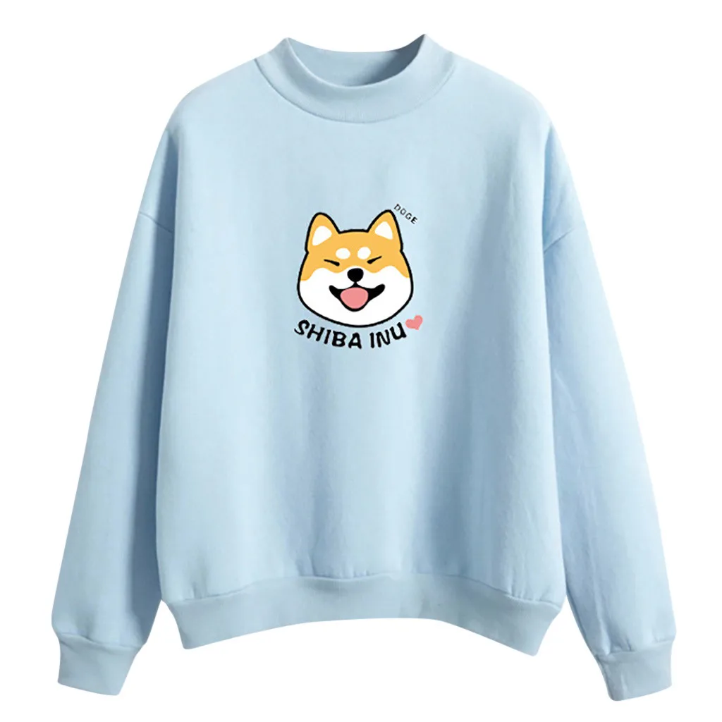 Небесно-голубой Осень Kawaii для девочек флисовые яркие цвета Hoodies хип-хоп и в стиле «Harajuku» собака кофты прикольные shiba Inu Doge 3D принт Для женщин с капюшоном - Цвет: Небесно-голубой