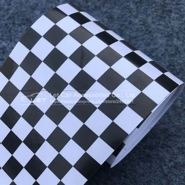 

car styling glossy Black White Check Grid Chequered Camo Vinyl Wrap Film Air Bubble Free