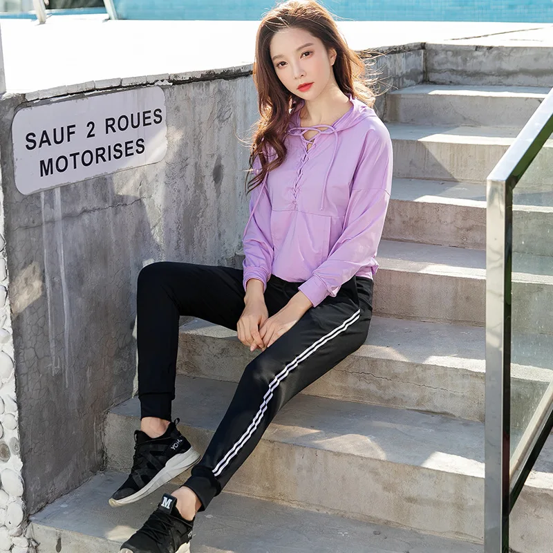

Fitness Sports WOMEN'S Suit Quick Drying Clothes Three-piece Set Hooded Pullover Long Sleeve Loose-Fit Harem Pants Gym Jogging S