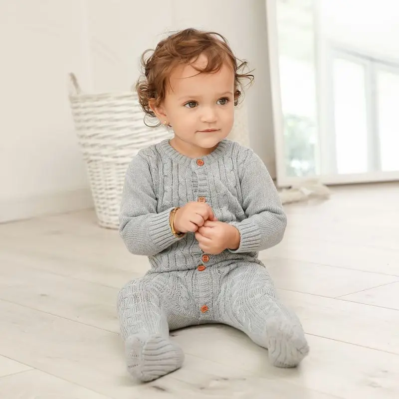 Autumn Infant Baby Girls Long Sleeve Knitted Solid Print Rompers Kids Boys Bodysuit Jumpsuit